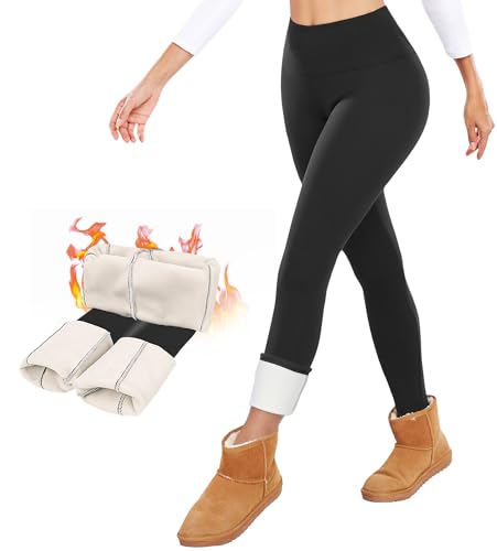 Image of DHSO Thick Winter Fleece Lined Leggings Women - Thermal Warm High Waisted Tummy Control Soft Pants for Snow Cold