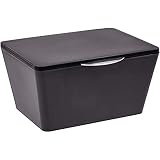 WENKO Boîte avec couvercle Brasil, Panier de rangement, panier de salle de bain avec couvercle, Plastique (PET), 19 x 10 x 15.5 cm, Noir