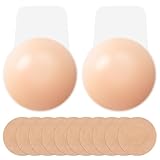 2Pcs Cubiertas para Pezones Ultrafinas y 10 Piezas Cubre Pezones Desechables,10cm Ø Pezoneras Reutilizables,Pezoneras Adhesivas Invisibles de Silicona,para Sin Espalda,Corte Bajo,Vestido de Noche
