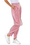 CFLONGE Womens Joggers with Pockets 2025 Summer High Waisted Pants for Women Dressy Casual Ankle Length Trouser Slacks for Work Office(Pink,Medium)