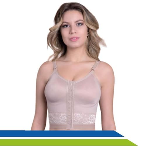 Sutiã Pós-Cirúrgico Longo com Base Reforçada Alça Regulável Renda Mamoplástia 60152 New Form (BR, Al