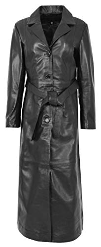 Due tasche esterne Donna Vera Pelle Cappotto Lungo Trench Style Gabbie Nero Nero 42