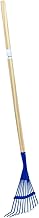 Rekord Leaf Rake for Children (Metal, Blue) with 11 Prongs and 76 cm Natural Wood Handle, Working Width 18.5 cm, Total Length 97 cm, Lawn Broom, Fan Broom