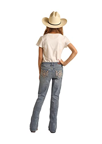 Rock & Roll Denim Girls Aztec Embroidered Mid Rise Boot Cut Jeans