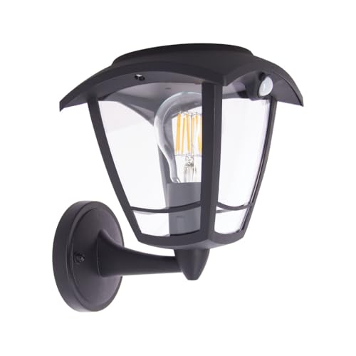 Xanlite Applique Murale Solaire Rétro Noire LED avec Détecteur de Mouvement, IP44, 400 Lumens, 3000K Blanc Chaud, Autonomie 33h – Éclairage Décoratif...