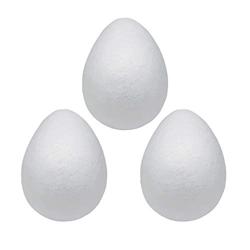 Crafjie Foam Eggs 3pcs 6 Inch (15cm) White Craft Polystyrene Eggs Smooth for Spring Easter Halloween Christmas Holiday Crafts Making Handmade DIY Painting School Projects