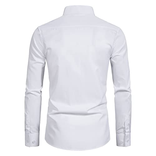 VANCOOG Young Men's Banded Collar Solid Designer Casual Long Sleeve Interview Dress Shirt Clearance-White-M — view 3