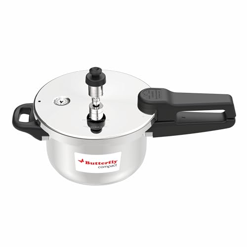 Image of Butterfly Compact 2 Litre Pressure Cooker | Stainless Steel | Gas stove and Induction Compatible base| Flat Lid design