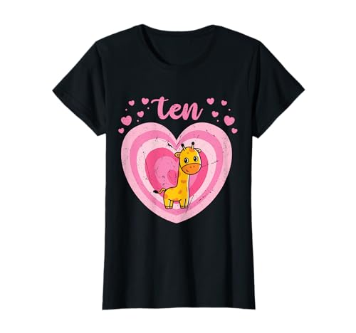 10 Años De Edad Linda Jirafa Cumpleaños 10th B-day Camiseta