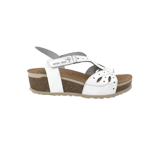 Inter Bios 5815 Sandalia Piel Blanca con Suela de Corcho y cuña Media Muy cómoda para: Mujer Color: Blanco Talla: 38