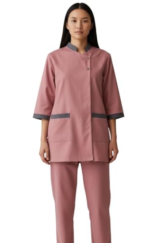 Professional Housekeeping Uniform Set 3/4 Sleeve Top and Pants Mandarin Collar housekeeping uniform dress housemaid dress (orange xl)