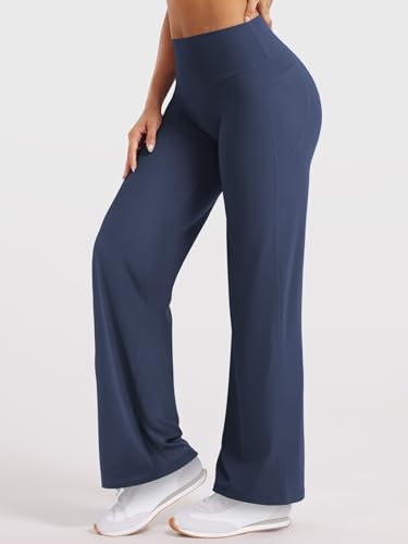 Image of YEOREO Ease Workout Leggings with Pockets for Women No Front Seam Straight Leggings High Waist Wide Leg Yoga Pants 29 inch / 31.5 inch