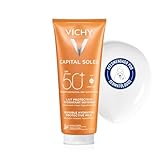 Vichy Leche Protectora e Hidratante, Pieles Sensibles, Hidratación Intensa, Fotoprotección SPF50+ Contra Rayos UVB y UVA, Formato Familiar, Capital Soleil, 300 ml