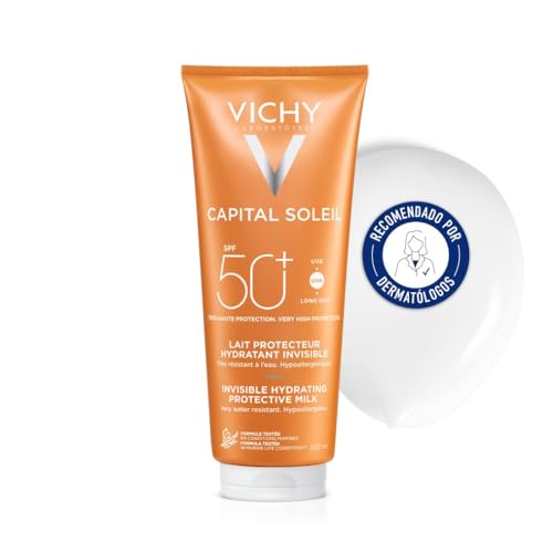 Vichy Leche Protectora e Hidratante, Pieles Sensibles, Hidratación Intensa, Fotoprotección SPF50+ Contra Rayos UVB y UVA, Formato Familiar, Capital Soleil, 300 ml