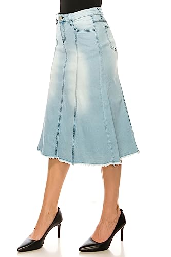 Fashion2Love Women's Juniors/Plus Size Calf - Length Stretch Denim A-Line Skirt2