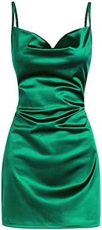 ZAFUL Women's Satin Sleeveless Spaghetti Strap Mini Dress Side Slit Cowl Neck Cocktail Party Dresses