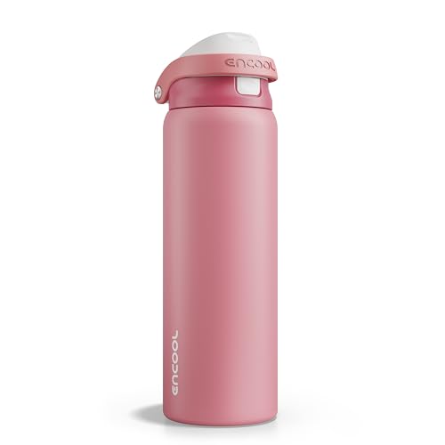 Image of ENCOOL Leakproof Insulated Water Bottle with Straw Dual-Sip Water Bottle Bag-Safe Design for Work, Commute & Gym - Keeps Drinks Cold All Day, 32 oz, Vermilion