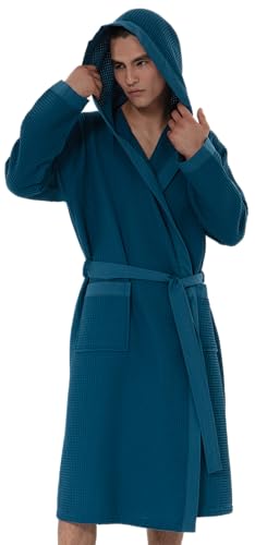 Image of SEYANTE Turkish Cotton Waffle Robe for Men - Organic GOTS Certified Spa Bathrobe, Lightweight Kimono, Soft Cotton Bathrobe