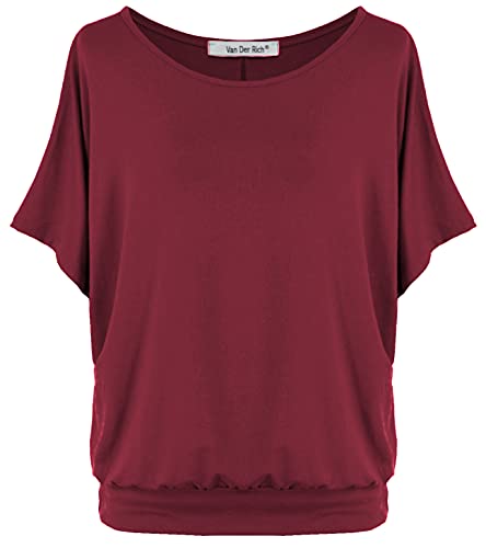 Van Der Rich ® - Tee Shirt Oversize Manche Chauve Souris - Femme (Bordeaux, XXL)