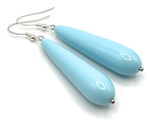 Boucles d'oreilles longues turquoise argent 925 femme pendantes fines