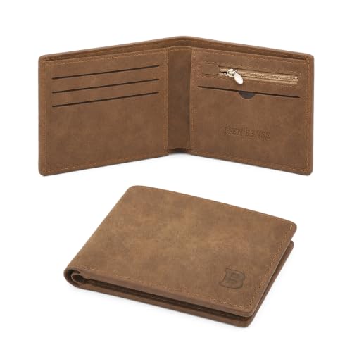 WisePoint Slim Wallet for Men, PU Leather Wallet with 8 Slots, Bifold Credit Card Holder Wallet with Zipped Coin Pocket (brown)
