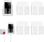 4PC Support mural pour téléphone cellulaire Support de recharge, support de téléphone acrylique clair autocollant avec trou de charge, WCHOSOZH Compatible avec IPhone Android Smartphone Remote Control Porte- chevet pour Home Office