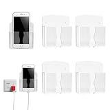 4 Stück Handy Wandhalterung, Handyhalterung Wand Fernbedienung Halterung Klebstoff, Ladeständerhalter Datenkabelaufnahmeloch Wandhalterung Handy mit Ladeloch für Duschbett Nachttisch Mobiltelefone