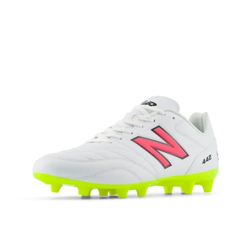 New Balance Men's 442 Academy Fg V2 Soccer Shoe, White/Hi-Lite/Black, 13