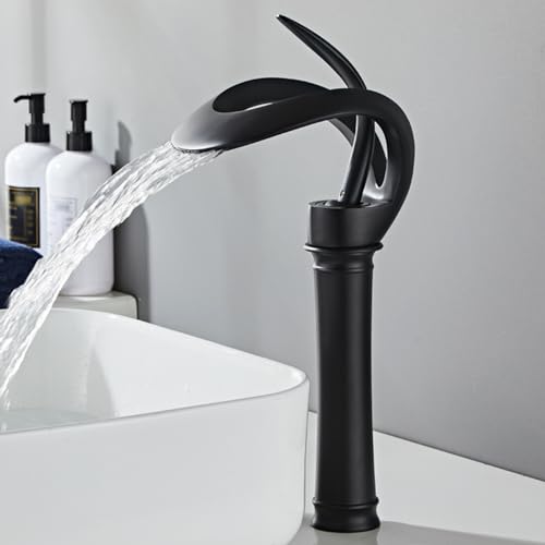 Robinet de salle de bain cascade noir style haut de gamme pour lavabo chic