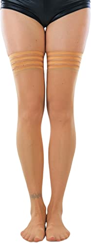 Image of ToBeInStyle Women's Modern Thin Tripple Striped Opaque Thigh High Stocking