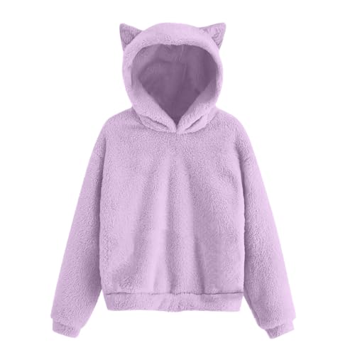 Mjjsk Sudadera de forro polar con capucha y orejas de gato para niñas