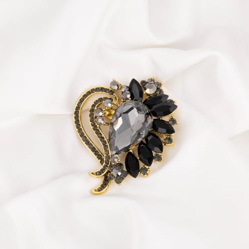 Image of LAXPICOL Vintage Austrian Crystal Elegant Heart Flower Brooch Pin For Women Wedding Broach Pin