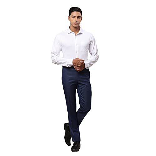 Image of Raymond Men Slim Fit Solid Pattern Poly Viscose Blend Flat Front Formal Trouser
