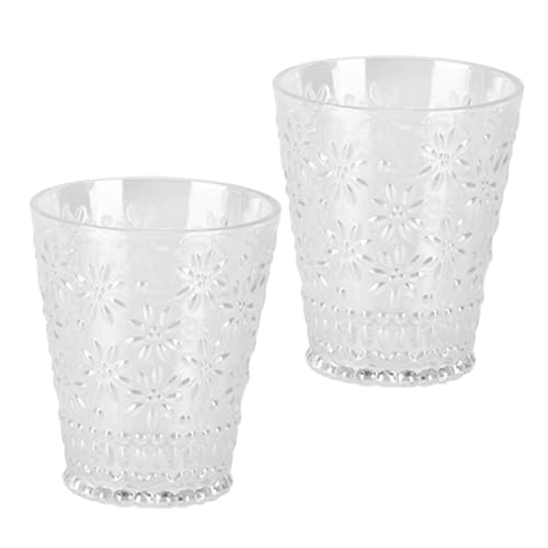 TEMPNAP 2個 簡約風刻花ガラスカップ 花柄浮彫装飾 おしゃれドリンク容器 コーヒー 紅茶 水対応 プレゼントに適した多機能グラス
