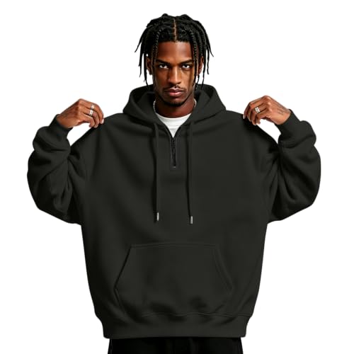 Hooded Sweatshirt Men Fleece Quarter Zip Hooded Hoodie Sweat Shirt - image 1