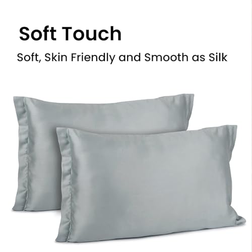 Image of Mush Bamboo Pillow Cover Set of 2 | 100% Bamboo Pillow Cover for Hair and Skin | 250 TC | Breathable, Silky Soft and Envelope Pillowcases | 17 inchx27 inch (250 TC, Light Grey)