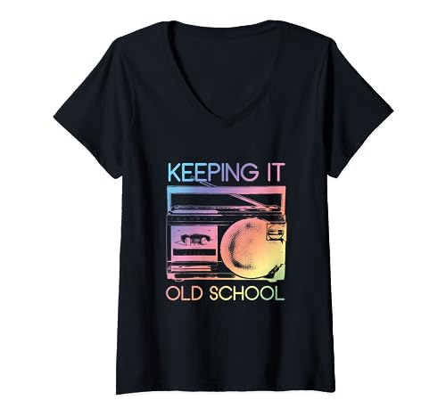 Música Boombox retro de los 80 y 90 Keeping It Old School Camiseta Cuello V