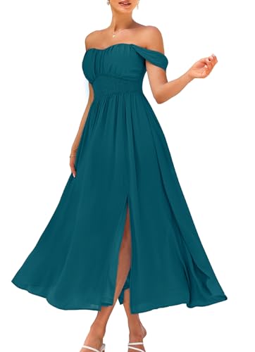 Image of GRACE KARIN 2026 Women's Summer Floral Wedding Guest Dress,Beach Flowy A Line Maxi Off Shoulder Bridesmaid Dresses