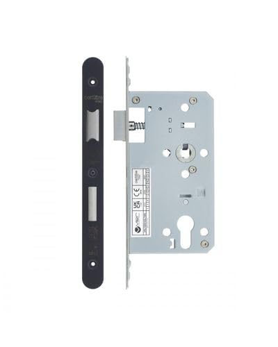 Kooples Hardware 2 Pack DIN Euro Sashlock 72mm Centres 60mm Backset Radius Faceplate Mortice Locks for Wooden Doors (Powder Coat Black)