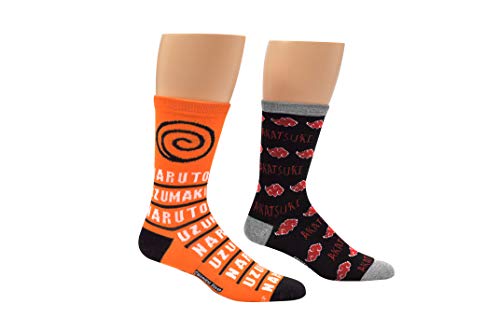 Everything Legwear Naruto Shippuden Crew Socks (2 Pair) - Hidden Leaf Village, Akatsuki - One Size Fits Most