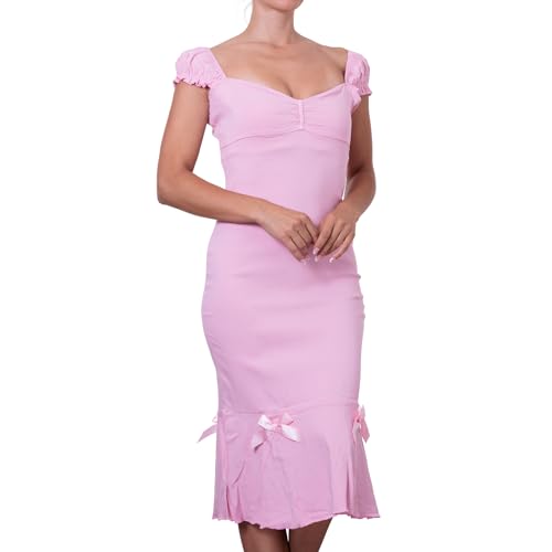 Image of Pin Up Doll Women's Stretchy Sexy Wiggle Dresses, Wear On Or Off Shoulder, Pinup Retro 1950 Style Cocktail Party Wiggle Dress