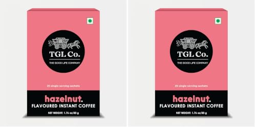 Image of TGL Co. Hazelnut Flavored Instant Coffee Sachets (Pack of 50) Crafted from Premium Arabica and Robusta Beans | Travel Pack