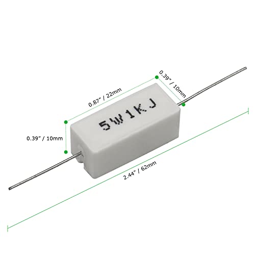Cement Resistor,10 Pcs 5W 1K Ohm 5% Axial Lead Wire Resistor White Wound Fixed Ceramic Cement Resistors Wirewound Cement Power Resistors Flame Heat Moisture Resistance Precharge Horizontal Resistors #TOP2