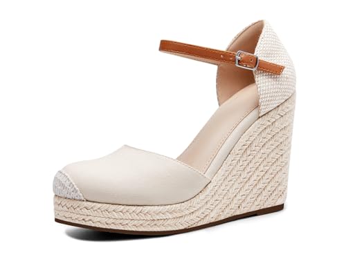 Image of FISACE Womens Summer Espadrille Heel Platform Wedge Sandals Ankle Buckle Strap Closed Toe Shoes