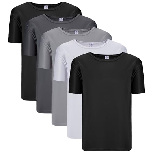 Image of SCCGKP 5 Pack Mens Workout Shirts Fast Dry Athletic T-Shirts Moisture Wicking Running Gym Short Sleeve T Shirts (UK, Alpha, XXL, Regular, Regular, Black/Black/Light Gray/Dark Gray/White)