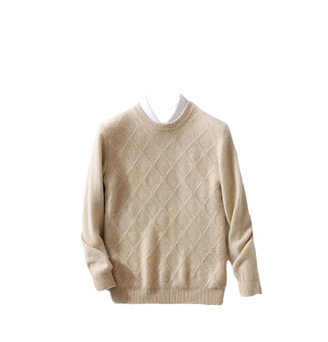 Men's O-Neck Pullover Cashmere Wool Soft Sweater Autumn Winter Casual Thick Top Beige