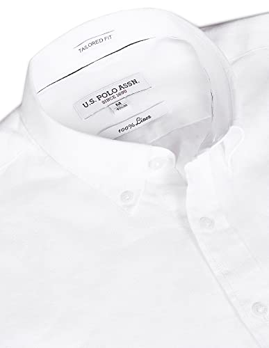 Image of U.S. Polo ASSN. Men's Solid Linen Tailored Fit Button Down Casual Shirt