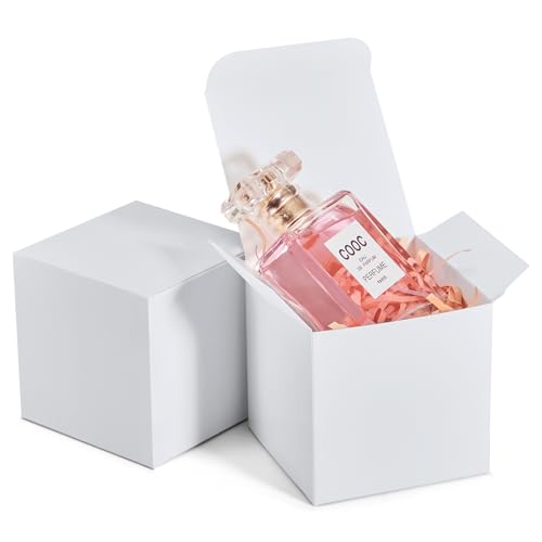 MESHA 3x3x3 100PC Cardboard Gift Boxes with Lids Small for Bridesmaid Groomsmen Gifts Cupcakes Crafting Party Wedding Favor Bridal Baby Shower White