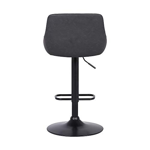 Butaco moderno giratorio con altura ajustable Armen Living Anibal, tapizado en cuero sintético gris y estructura metálica negra miniatura 6