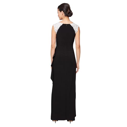Image of Alex Evenings Women's Long Jersey Dress with Ruched Front and Embellished Neckline (Petite and Regular Sizes)
